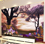 欧式手绘影视壁画3D风景油画墙纸电视背景壁纸客厅卧室墙画5D大树