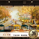 欧式个性抽象艺术街道油画墙纸客厅卧室玄关餐厅咖啡厅背景墙壁纸
