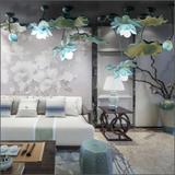 林庆饰家创意现代中式荷花荷叶组合吊灯 客厅餐厅 大堂LED莲花灯