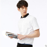 韩版修身白色短袖衬衫BWCC62360拼接黑色衬衣男 B1CC52590代购