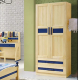 全实木衣柜推拉门原木色2门衣柜松木衣柜成人木质组装储物柜6810