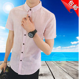 短袖衬衫男士 夏季纯棉修身半袖寸衣中袖韩版常规潮流青少年衬衣