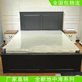 美式床实木床1.5米1.8米双人床地中海乡村床抽屉床储物床高箱床