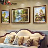 欧式风景装饰画客厅油画挂画卧室餐厅山水田园壁画美式横幅三联画