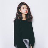 2016春季新款韩版纯色喇叭袖一字领上衣针织衫女套头宽松打底衫