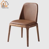 实木餐椅北欧设计创意咖啡椅餐椅 简约现代水曲柳皮餐椅酒店椅子
