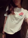 珊子日本代购 Moussy 16夏季百搭复古玫瑰花刺绣短袖T恤上衣