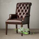美式实木做旧皮艺餐椅新古典软包拉扣书椅宜家酒店咖啡厅单人椅