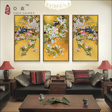 新中式花卉装饰画客厅花鸟装饰画国画壁画水墨饭厅挂画餐厅三联画