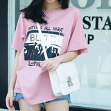 openlady 2016夏装新款韩版宽松字母图案印花短袖t恤潮个性女粉色