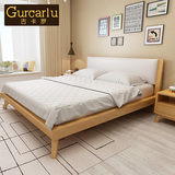 古卡罗 北欧床现代简约全实木床 白色1.8米双人布艺大床卧室家具