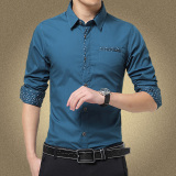 春季男士长袖衬衫韩版修身薄款衬衣商务休闲中青年纯棉男装上衣潮