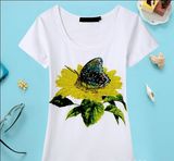 2016新款韩版女装T恤修身蝴蝶大花爆款手工钉珠高端体恤打底衫