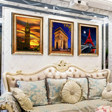 欧洲建筑客厅挂画沙发背景墙卧室床头装饰画美式实木有框三联风景
