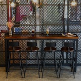 美式LOFT铁艺实木餐桌星巴克咖啡厅桌椅组合复古酒吧台家用小吧台