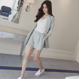 2016夏季新款韩版时尚棉麻两件套休闲宽松西装外套短裤套装女潮