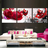 最新款精准印花DMC十字绣三联画餐厅客厅卧室简约现代玫瑰红酒