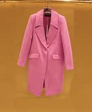 百丝baisi 专柜正品冬装 粉紫气质羊毛呢中长款大衣外套AIC511558