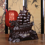 黑檀木雕一帆风顺龙舟船摆件实木创意家居装饰开业礼品办公桌摆件