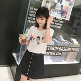 2016夏季新品韩版短袖女士T恤纯棉修身大码卡通刺绣学生打底衫潮