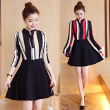 2016新款韩版女装秋季长袖连衣裙修身显瘦雪纺套装气质两件套裙子