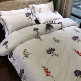 春夏紫色60埃及长绒棉精致毛线刺绣四件套 埃及棉绣花床上用品
