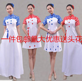 新款中国风古装汉服舞蹈服装大合唱青花瓷民族古筝表演出服女长裙