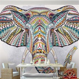 现代简约彩色艺术抽象大象电视背景墙壁纸     客厅沙发无缝壁画