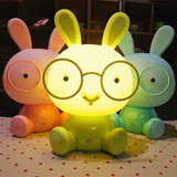 包邮卡通眼镜兔触摸调光LED台灯创意USB插电暖光卧室床头灯夜灯