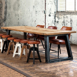 LOFT美式风格 餐桌椅组合实木书桌办公桌餐桌工作台铁艺家具