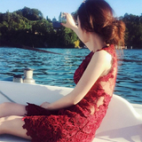 夏季夜店韩版蕾丝连衣裙中长款海边度假蜜月必备绣花修身性感裙子