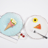 日式创意陶瓷餐具盘子 家用菜盘圆形西餐平盘浮雕大盘子餐盘碟子