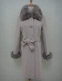 包邮新款女装 古着vintage外贸 羊毛羊绒大衣 高档狐毛毛领外套