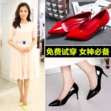 红色秋鞋女2016新款 黑色高跟鞋7cm细跟优雅职业百搭尖头性感单鞋