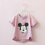 女童T恤夏装儿童短袖宝宝粉色米奇打底衫中小童韩版卡通白色上衣