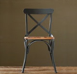 嵩特达美式铁艺靠背吧椅简约复古吧台椅实木椅子做旧餐椅可配皮垫