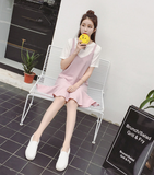 2016夏季新款 韩版女甜美气质显瘦两件套连衣裙背带裙T恤套装短裙