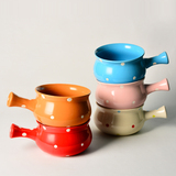 吉乐岛波点创意带把陶瓷泡面碗日式情侣碗烘焙烤碗沙拉碗汤碗饭碗