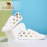 Camel骆驼女鞋 2016夏新款小白鞋真皮圆头系带运动中跟厚底单鞋
