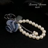 韩版布艺花朵汽车钥匙扣挂件女 时尚合金珍珠钥匙环链 创意礼品