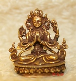 尼泊尔正品5.5cm铜全鎏 四臂观音 佛像 小佛像随身佛像