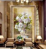 3d立体过道走廊壁纸欧式电视背景墙纸玄关壁画个性花瓶花卉油画