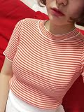 短款条纹针织T恤女套头外穿修身百搭潮韩版2016新款夏季短袖上衣