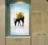 现代简约发财麋鹿装饰玄关过道客厅走廊欧式油画抽象竖版简欧挂画