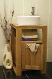 美式原木色橡木落地浴室柜透明漆卫浴柜台上盆陶瓷洗脸盆收纳柜