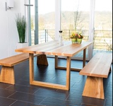 北欧简约全实木家具长方形咖啡厅桌椅原木复古餐桌榆木会议办公桌