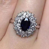 斯里兰卡天然蓝宝石戒指指环18k金镶嵌钻石 奢华闪耀男女款