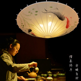 新中式手绘雨伞吊灯古典现代绘画布艺伞灯茶楼火锅店会所餐厅过道