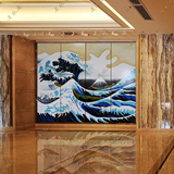 手绘漆画富士山日式家居餐厅料理店高档装饰隔断前台背景挂画屏风