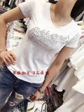 卡玛娅2016新款短袖T恤女装短款上衣打底衫纯色纯棉烫钻修身韩版
